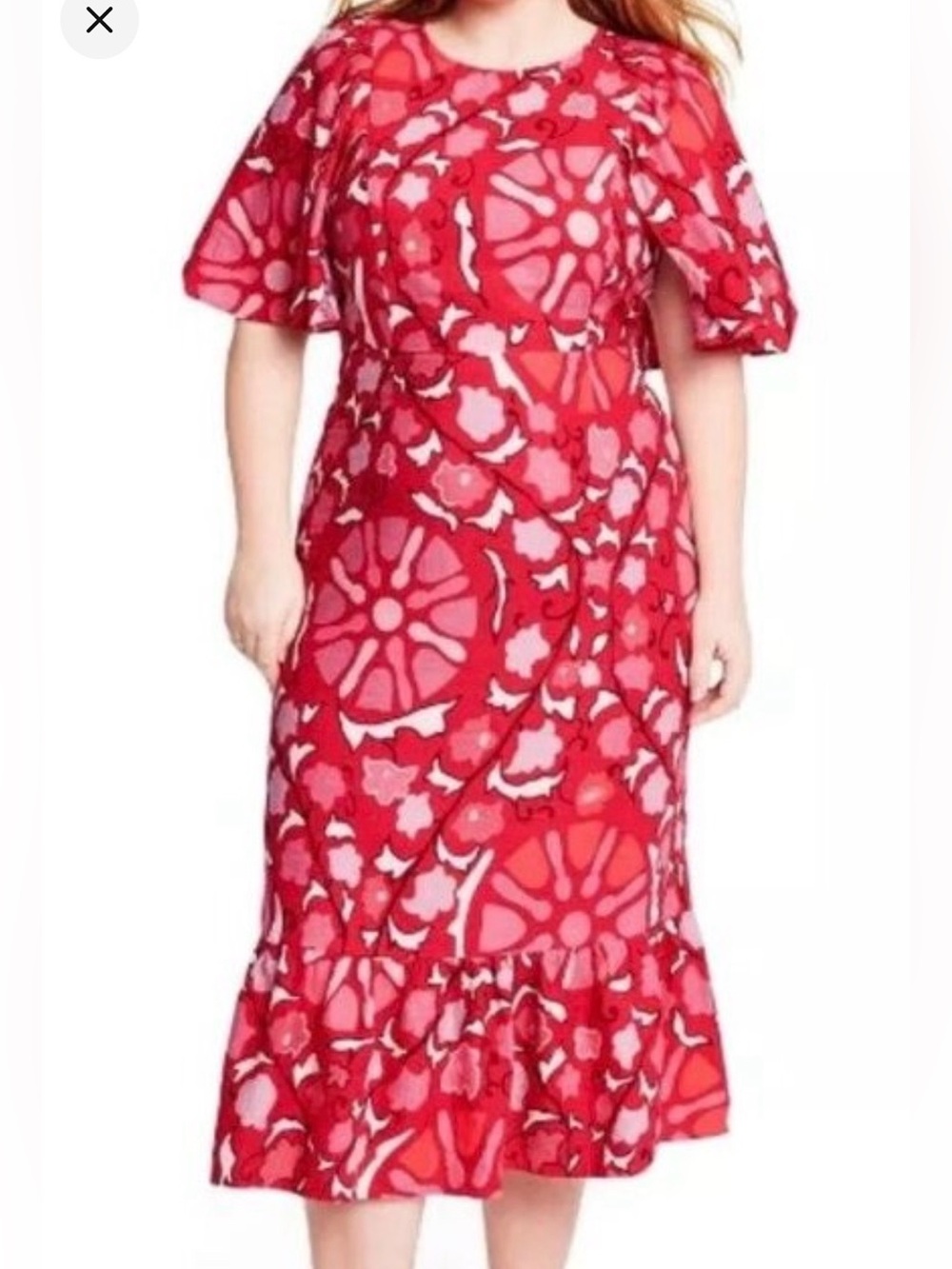 RHODE X Target Red Pink Citrus Floral Linen Blend Midi Dress Plus Size 22 Boho